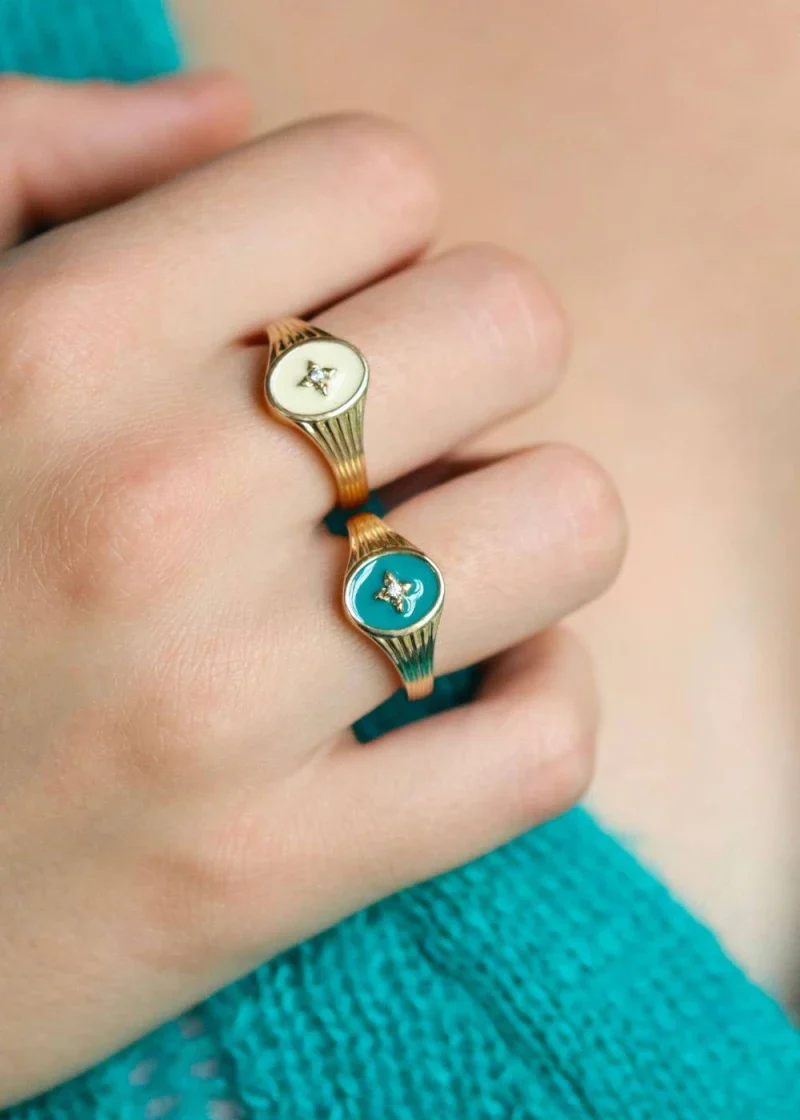 Bague bleue et plaqué or motifs ère Edouardienne I Honorine - Image 4