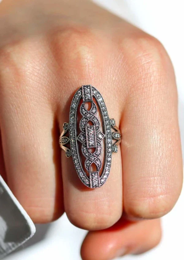 Bague en argent 925 oblongue ouvragée de millegrain I Hortense - Image 4