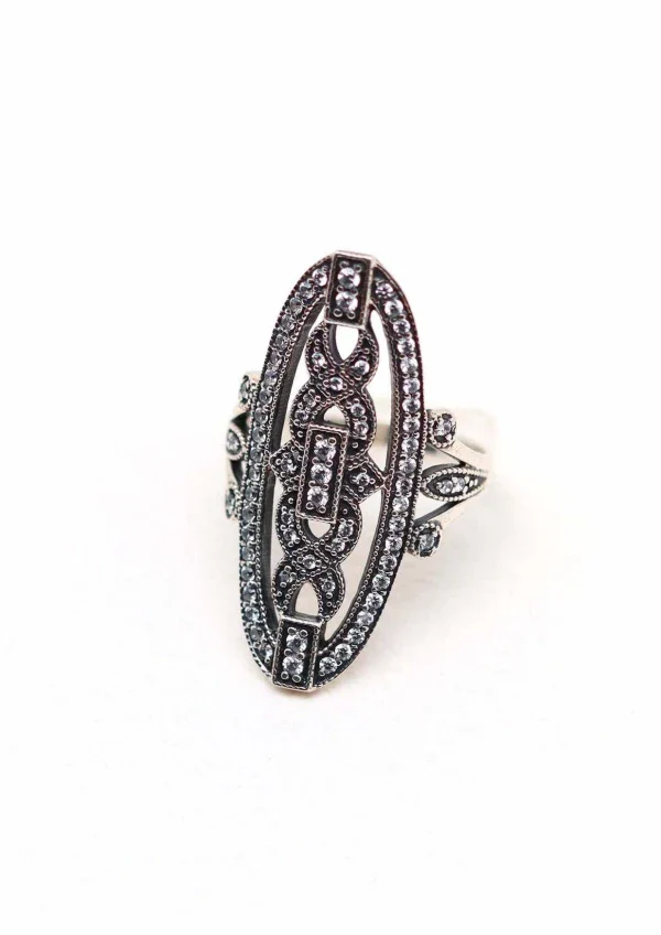 Bague en argent 925 oblongue ouvragée de millegrain I Hortense - Image 6