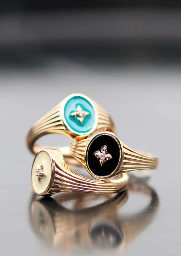 Bague noire et plaqué or motifs ère Edouardienne I Honorine - Image 3