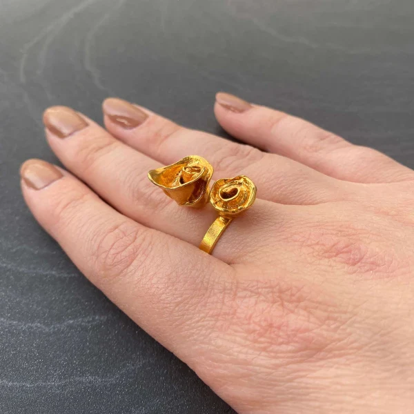 Bague Roses dorée ou argentée faite main - Image 3