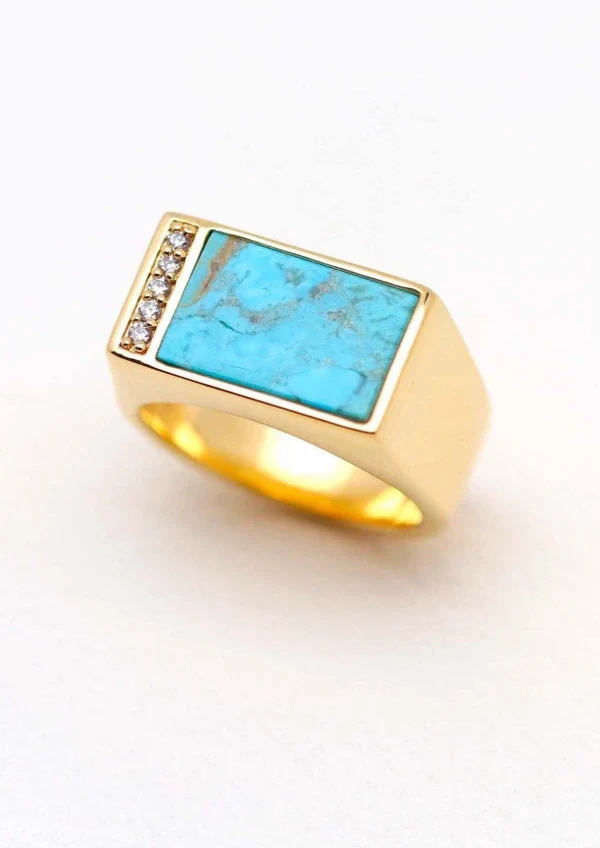 Bague plaqué or et turquoise I Augustine - Image 3