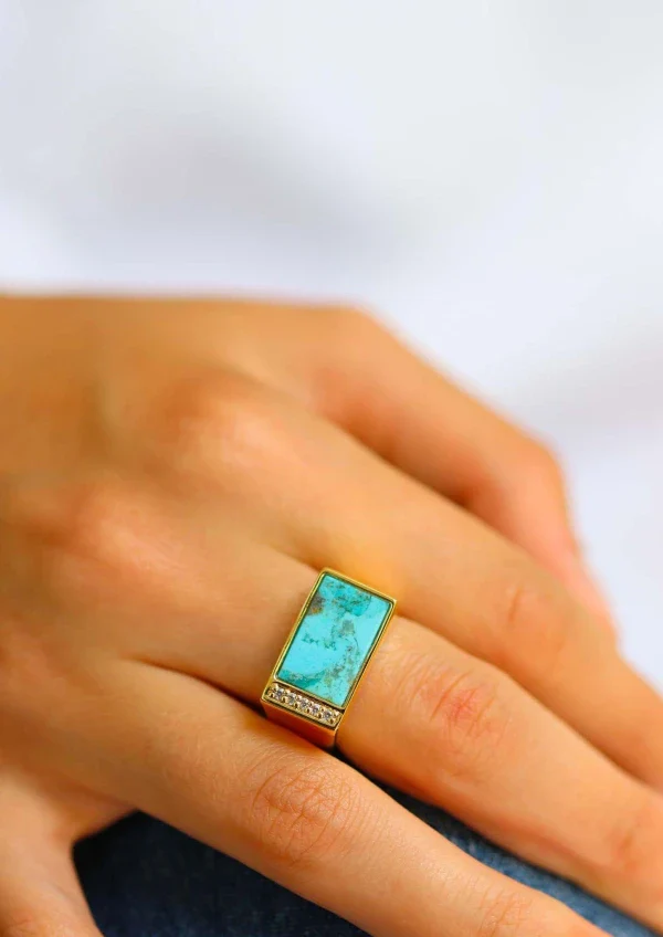 Bague plaqué or et turquoise I Augustine - Image 4