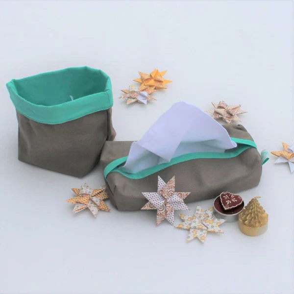 Ensemble boîte et panier à mouchoirs lavables en coton bio - Image 3