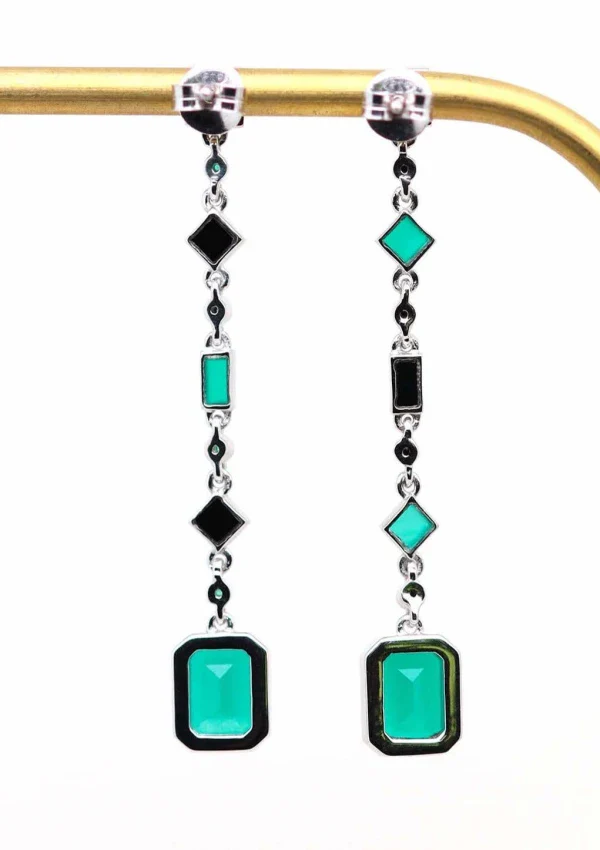 Boucles d'oreilles argentées et onyx - Célestine - Image 3