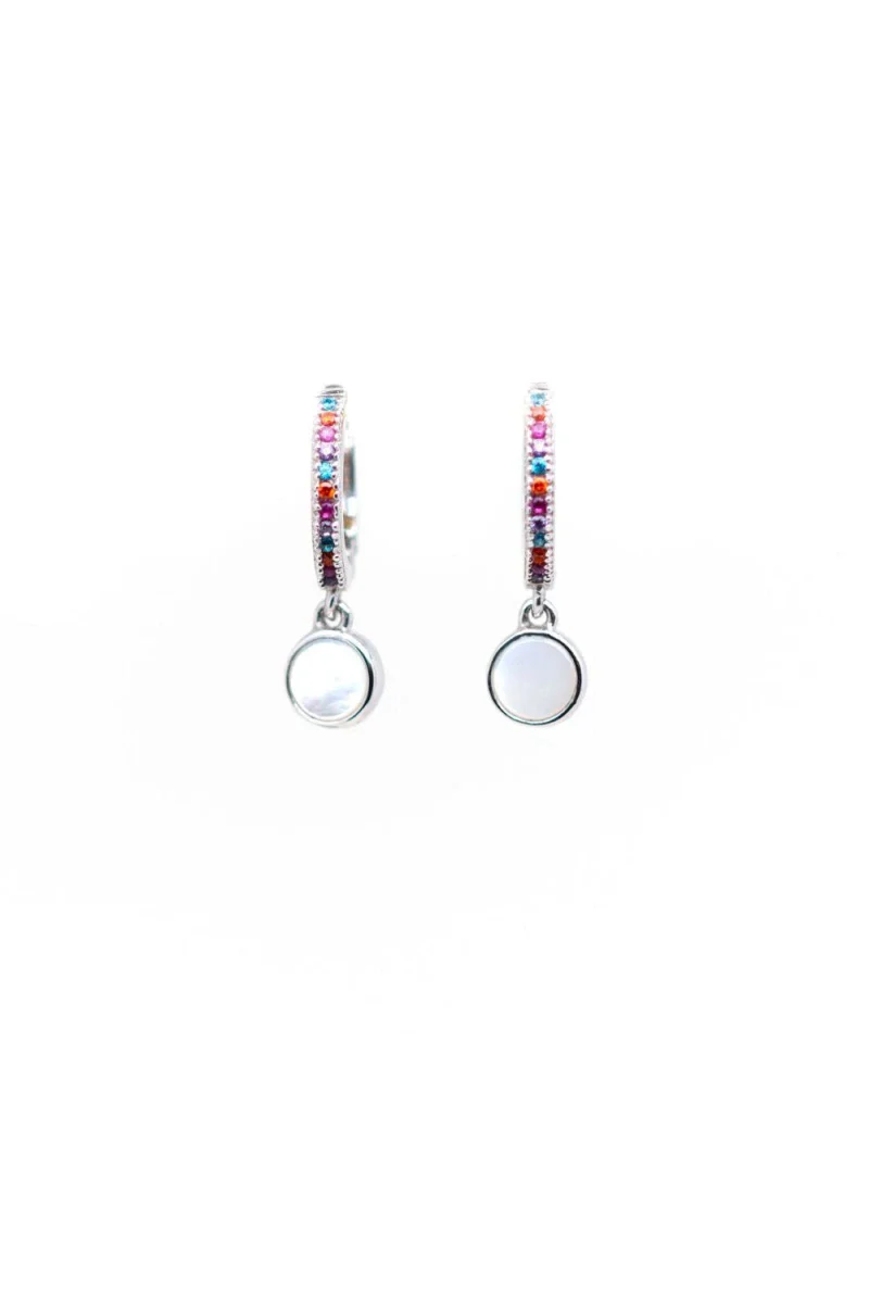 Boucles d'oreilles argentées et pierres nacre - Ombeline - Image 3