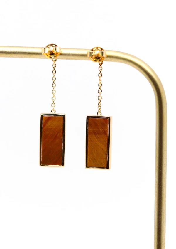 Boucles d'oreilles plaqué or et pierre Oeil de tigre I Augustine - Image 3