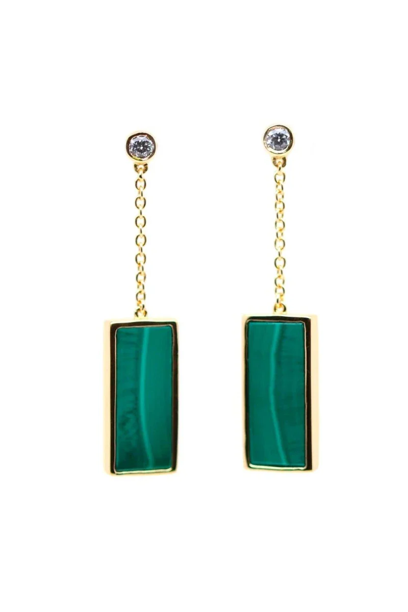 Boucles d'oreilles plaqué or et Malachite rectangle I Augustine - Image 3