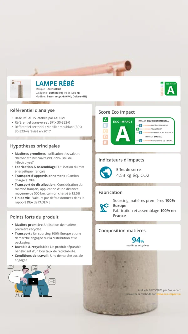 Lampe minimaliste en béton recyclé - Rébé - Image 7